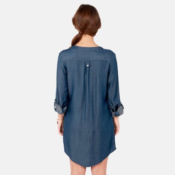 Honey Punch for Lulus Blue Jean Denim Long Sleeve Shirt Mini Dress - Picture 8 of 9